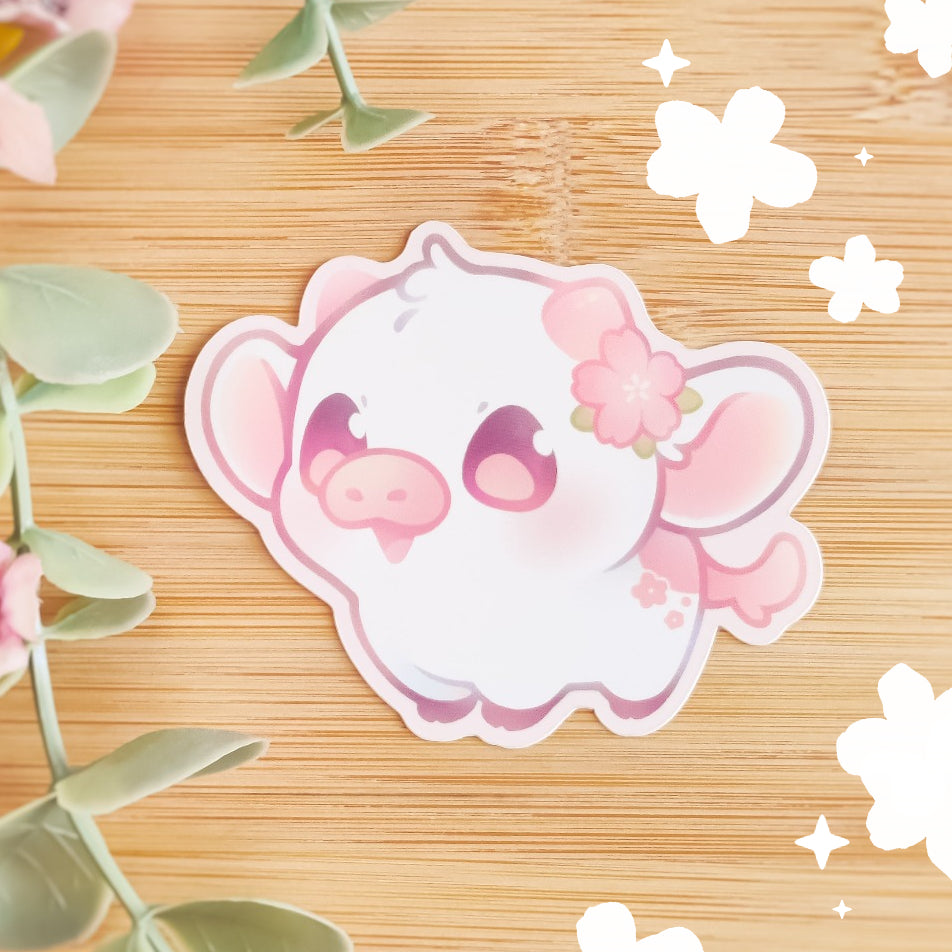 Cherry the Cherry Blossom Cow Vinyl Sticker