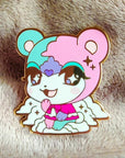 A cute, pastel-themed enamel pin featuring Judy from Animal Crossing: New Horizons